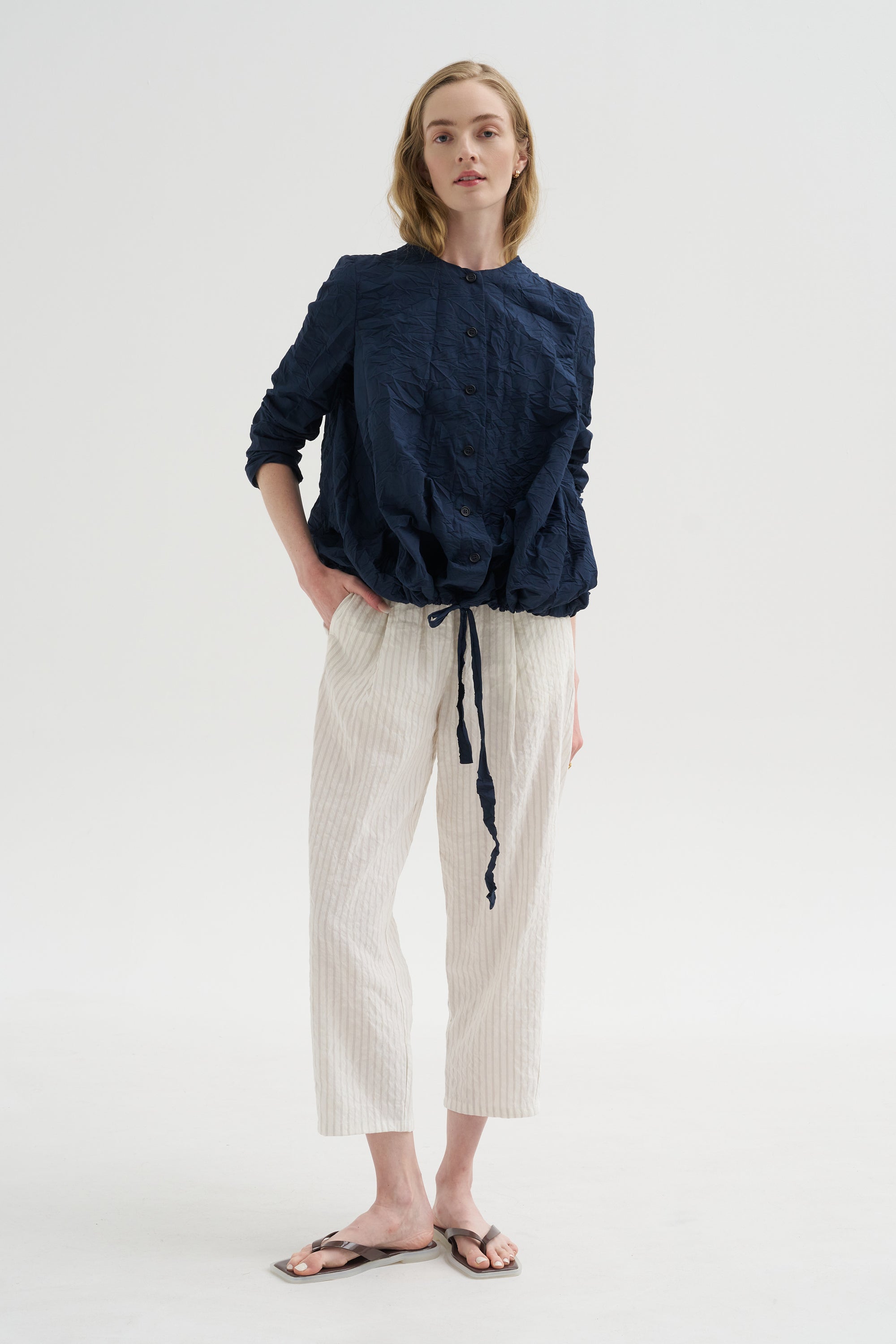 Pinstripe Linen Trouser, Meringue