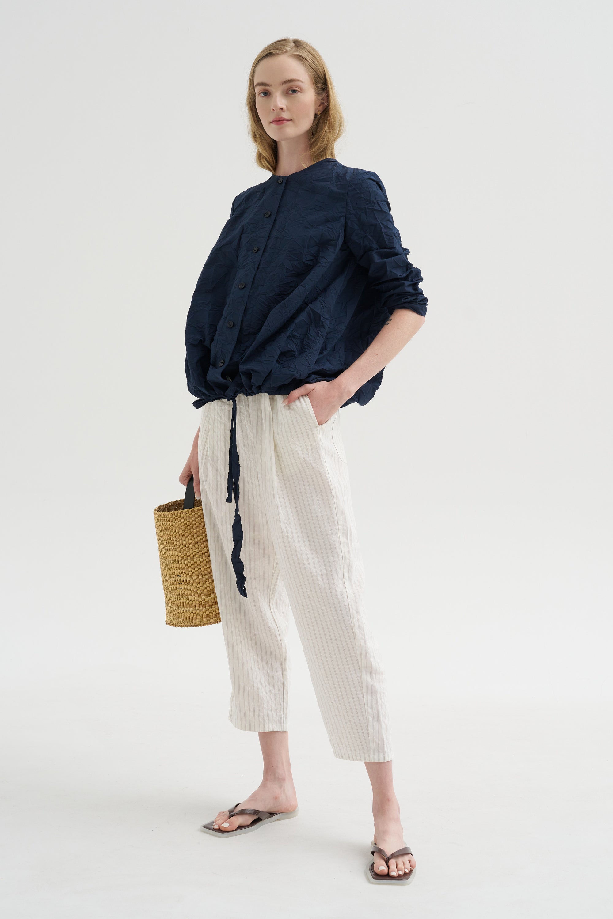 Pinstripe Linen Trouser, Meringue