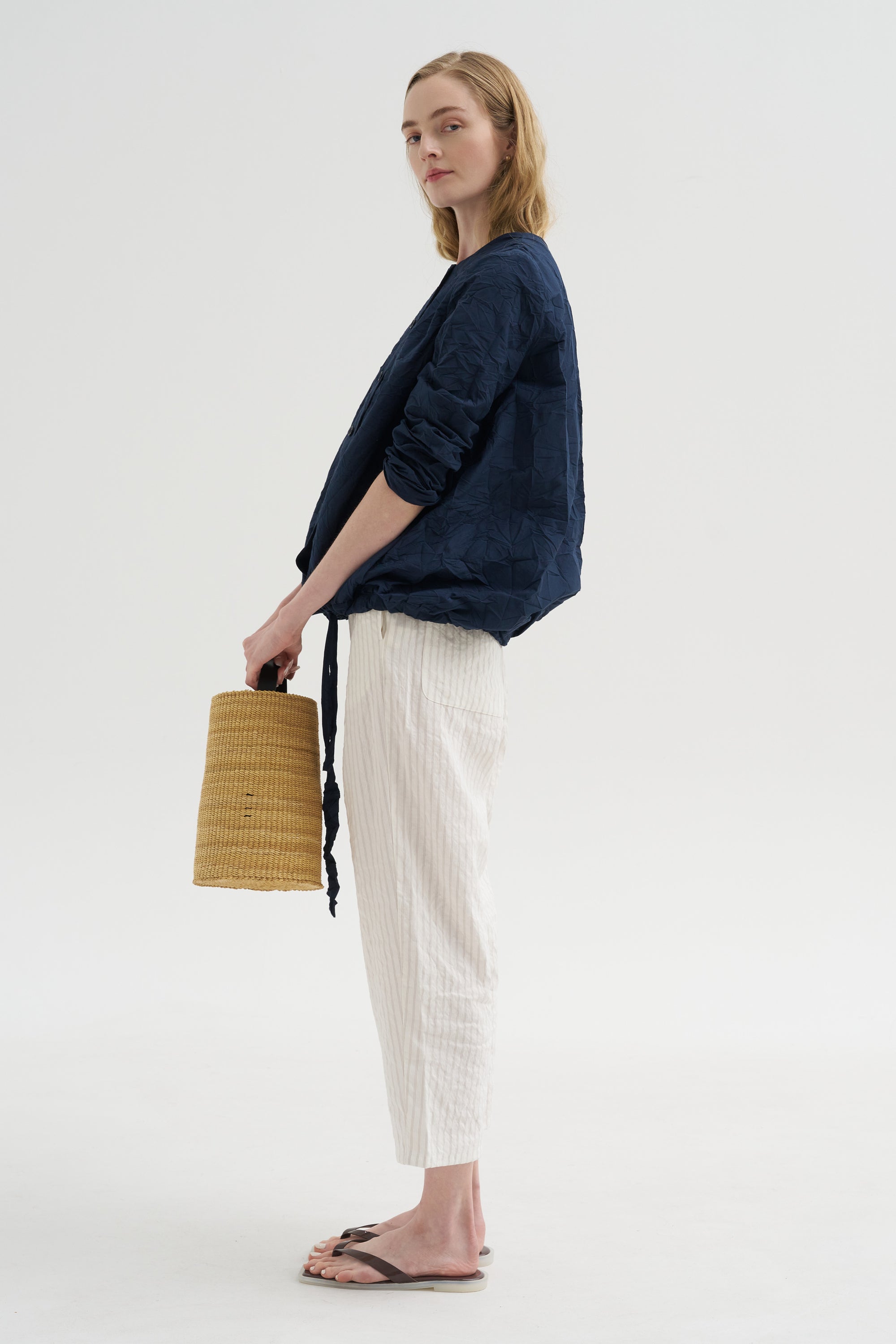 Pinstripe Linen Trouser, Meringue