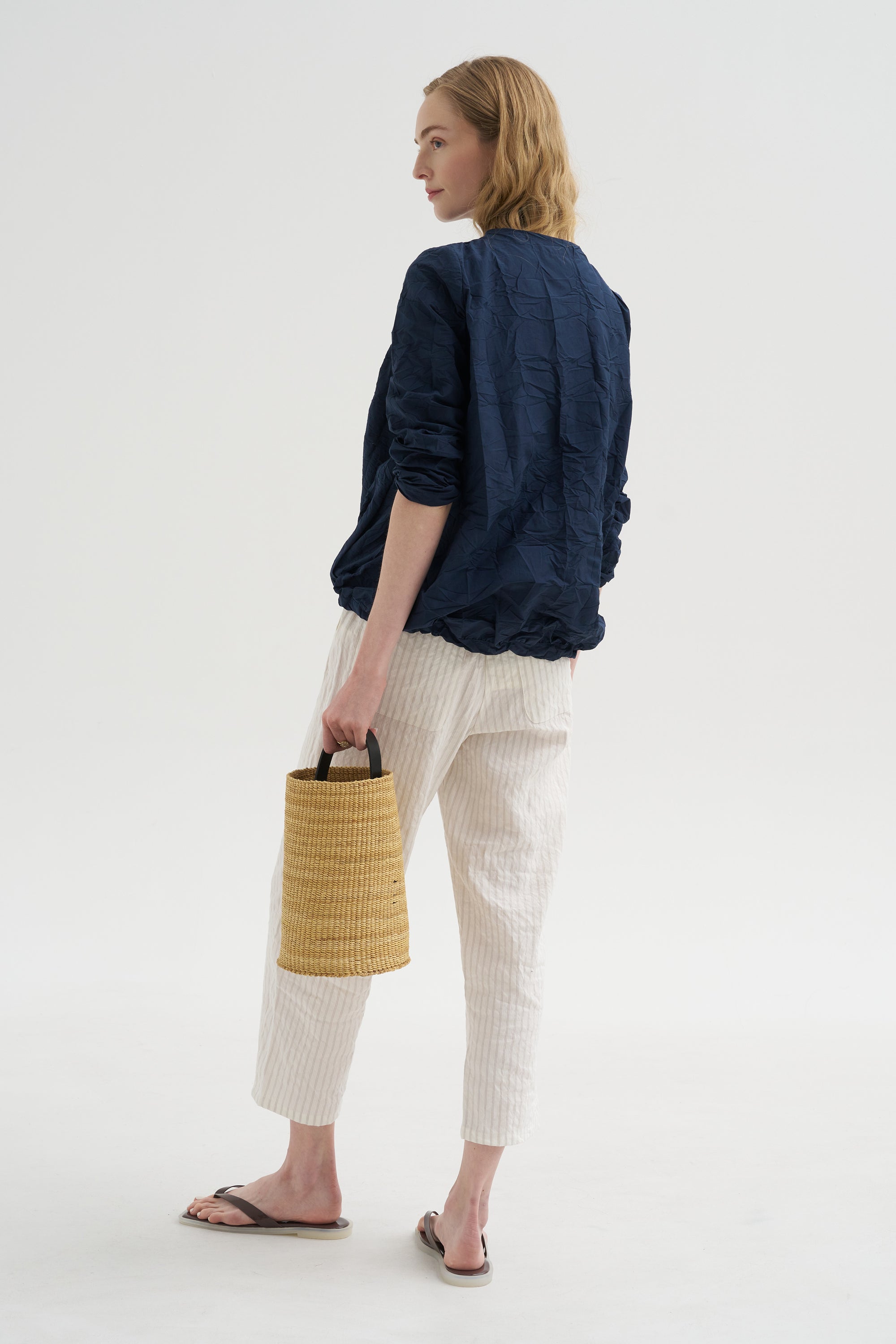 Pinstripe Linen Trouser, Meringue