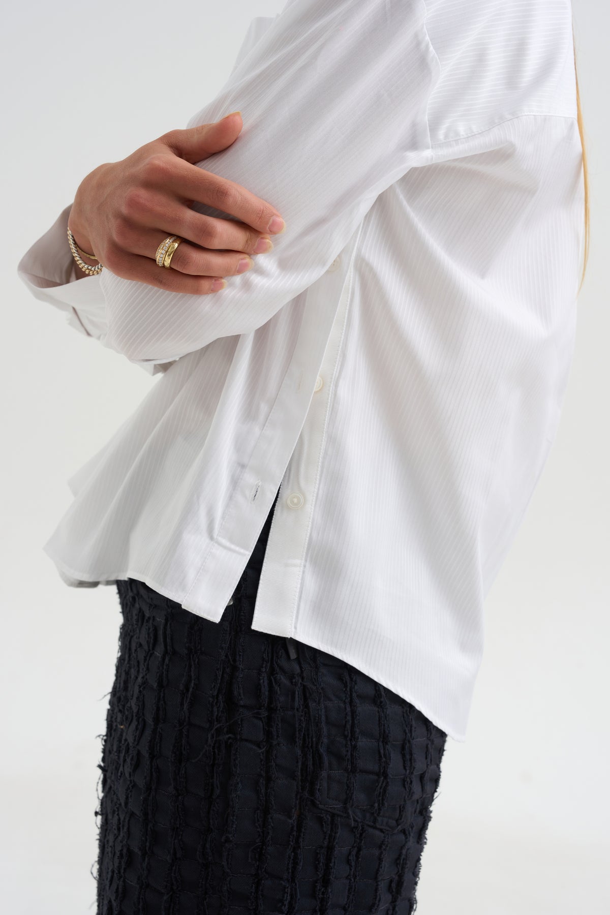 Watts - Striped Side Button Shirt, White