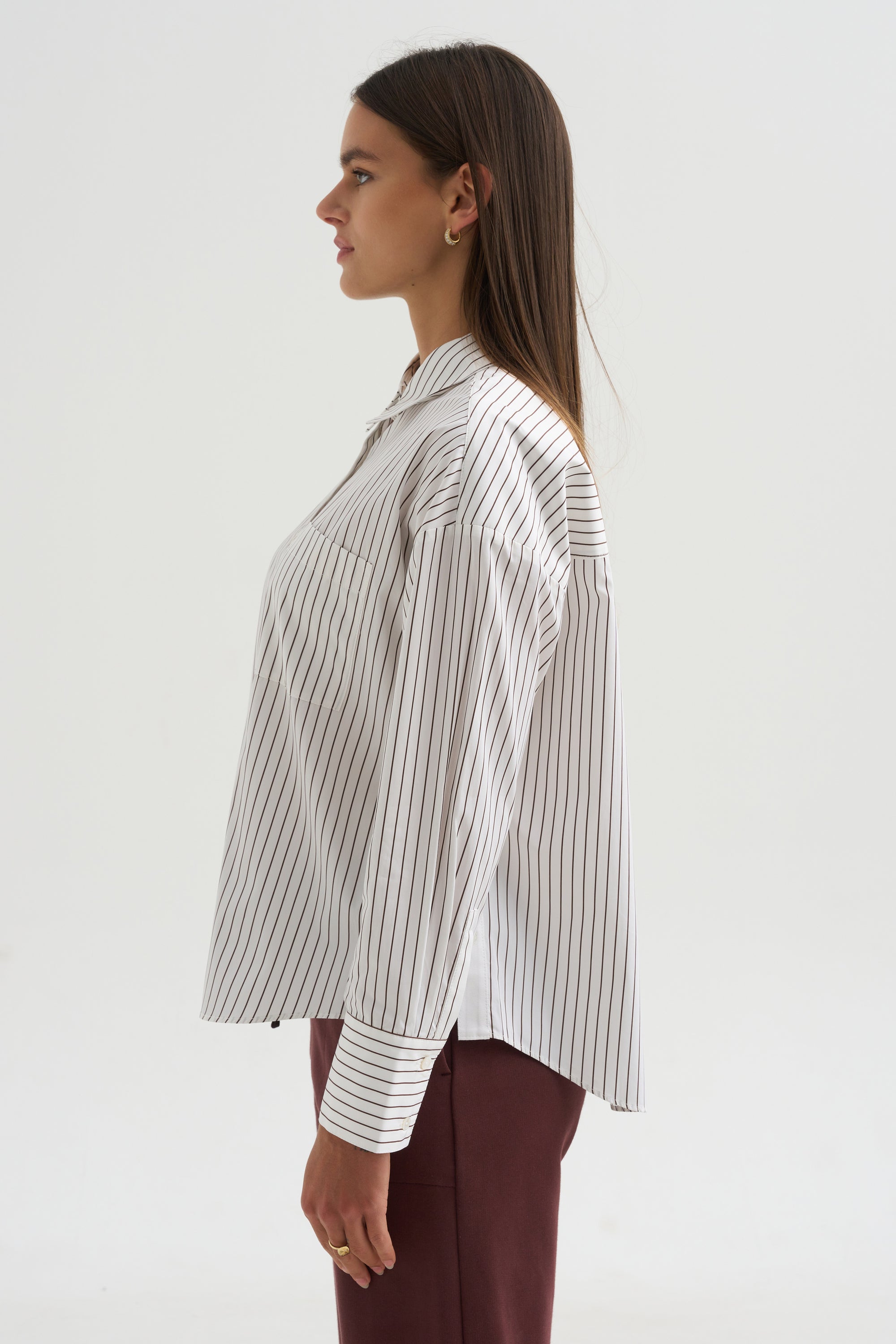 Watts - Striped Side Button Shirt, Chocolate Stripe