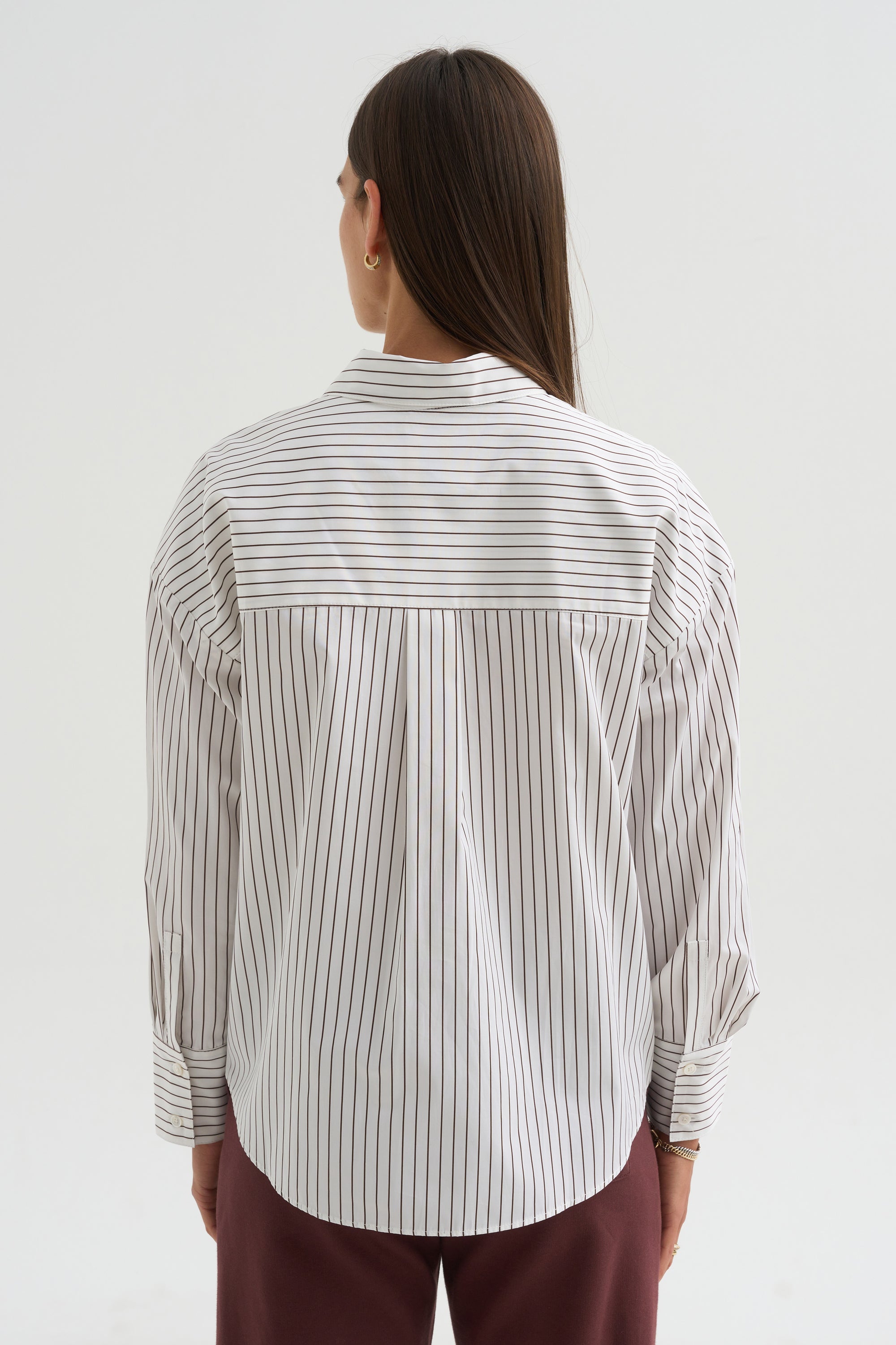 Watts - Striped Side Button Shirt, Chocolate Stripe