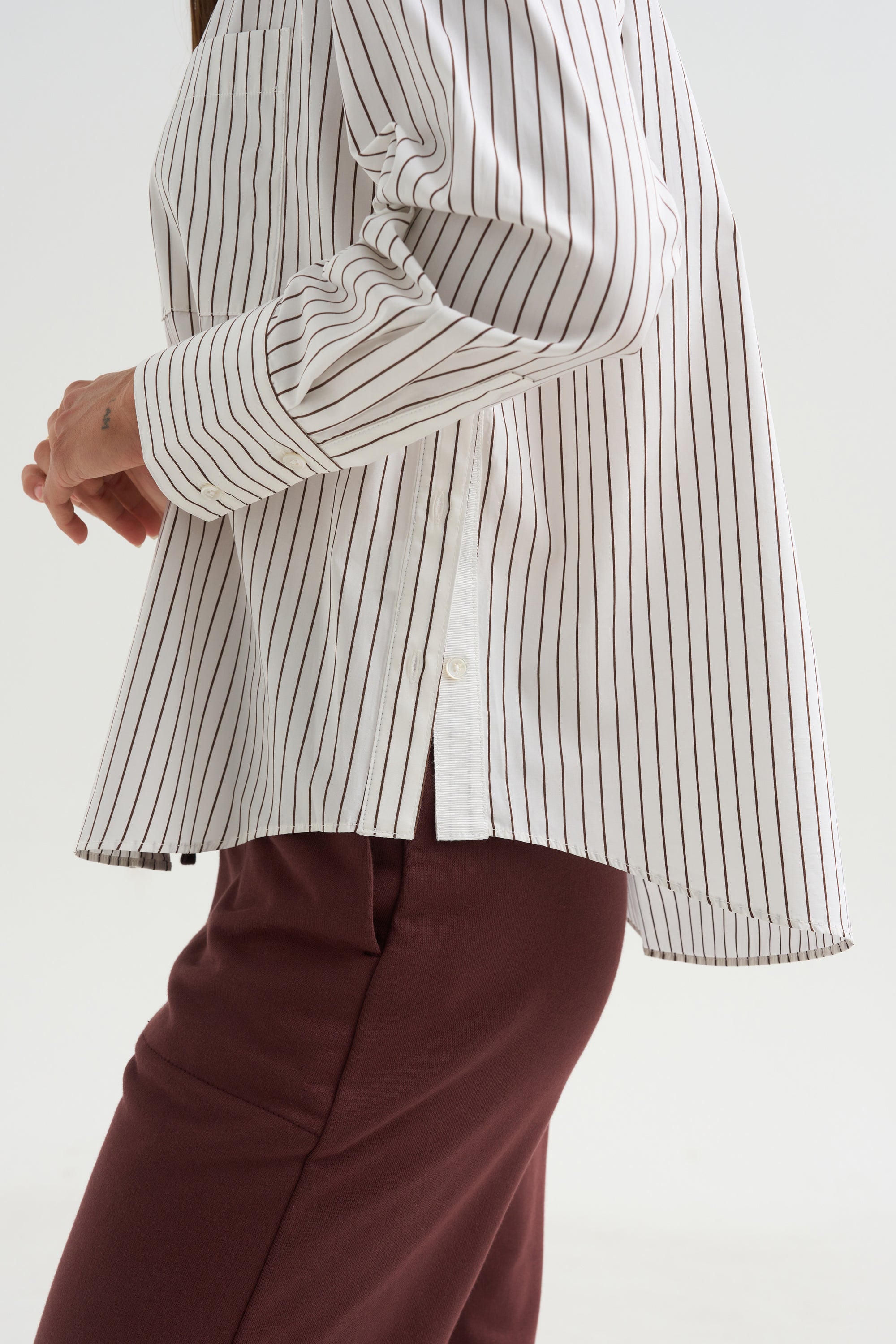 Watts - Striped Side Button Shirt, Chocolate Stripe