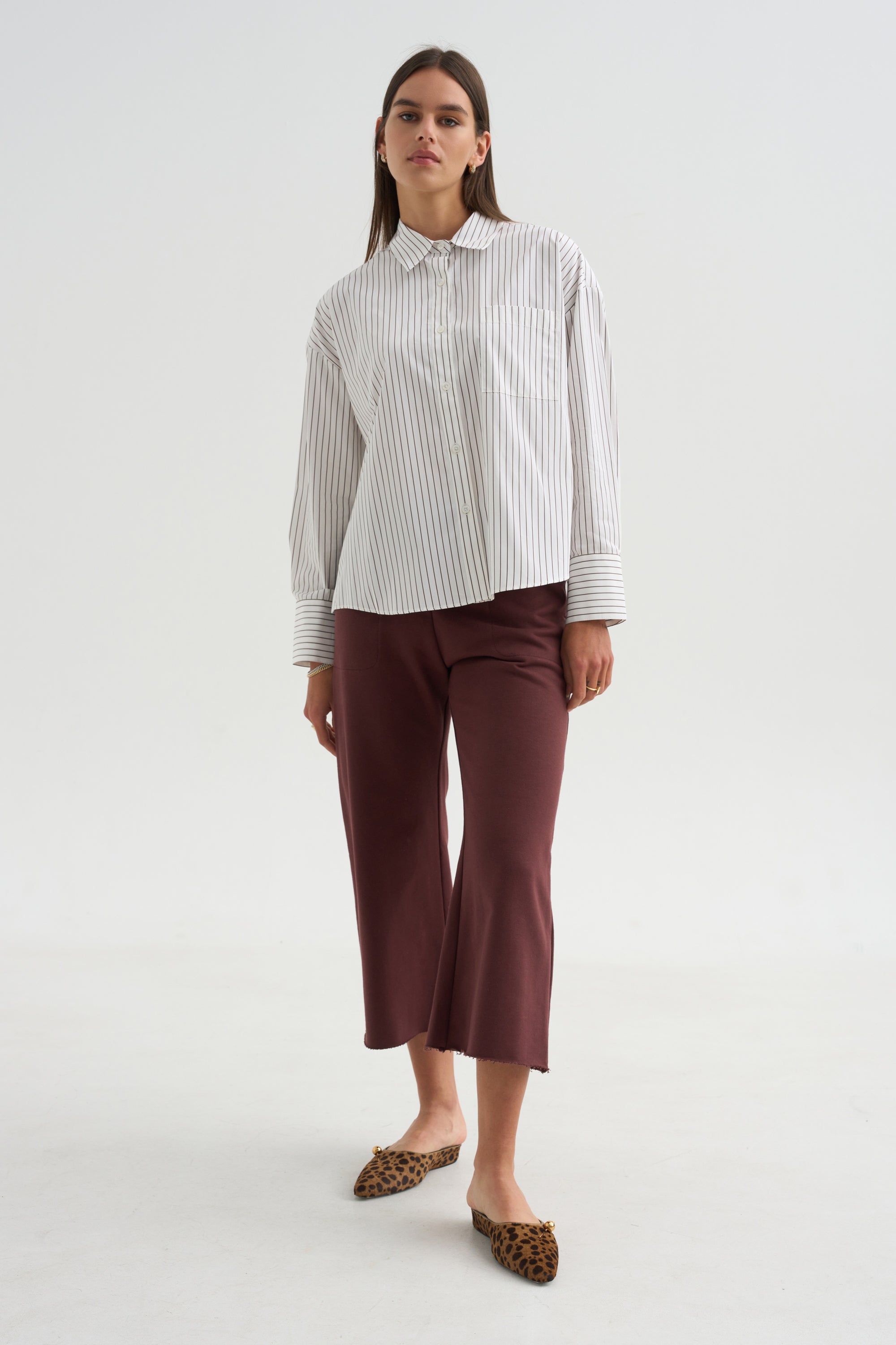 Watts - Striped Side Button Shirt, Chocolate Stripe