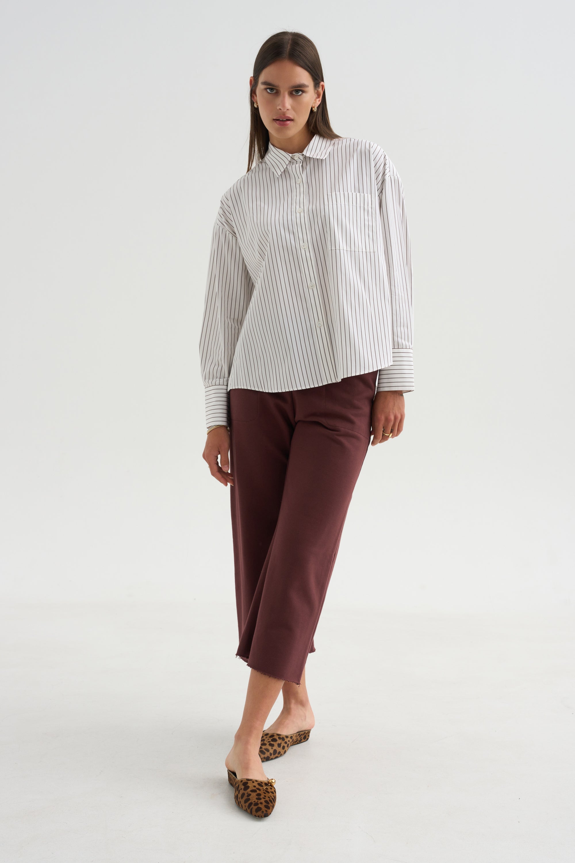 Watts - Striped Side Button Shirt, Chocolate Stripe