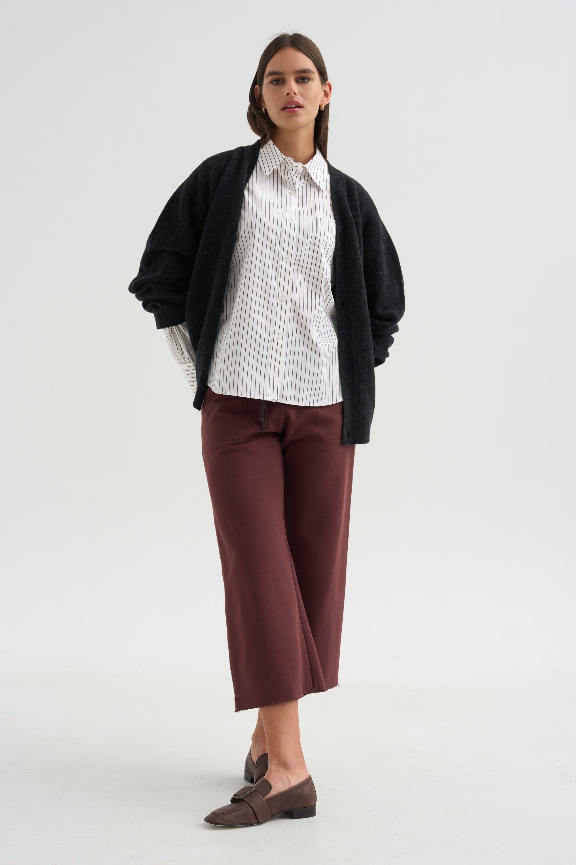 Watts - Striped Side Button Shirt, Chocolate Stripe