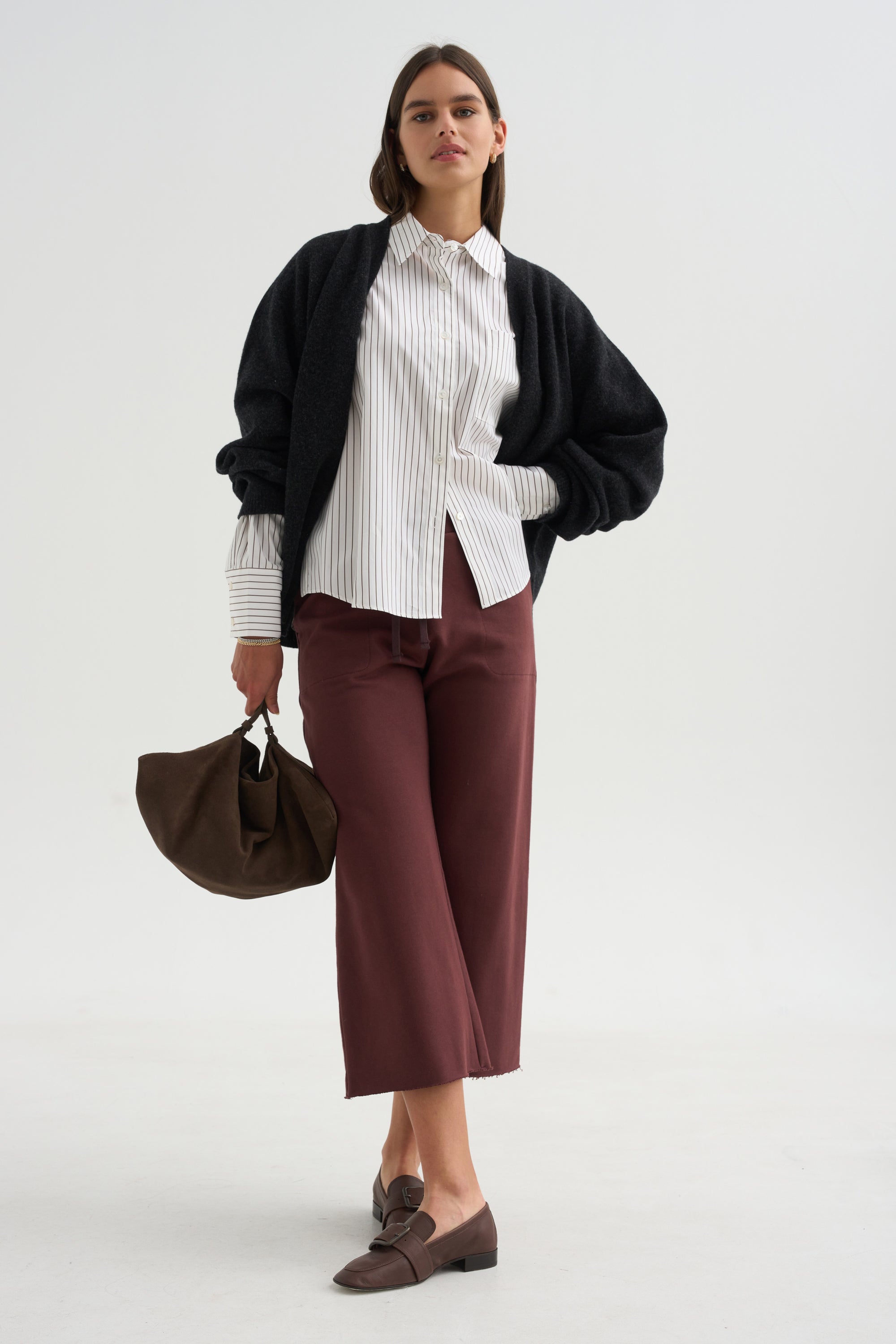 Watts - Striped Side Button Shirt, Chocolate Stripe