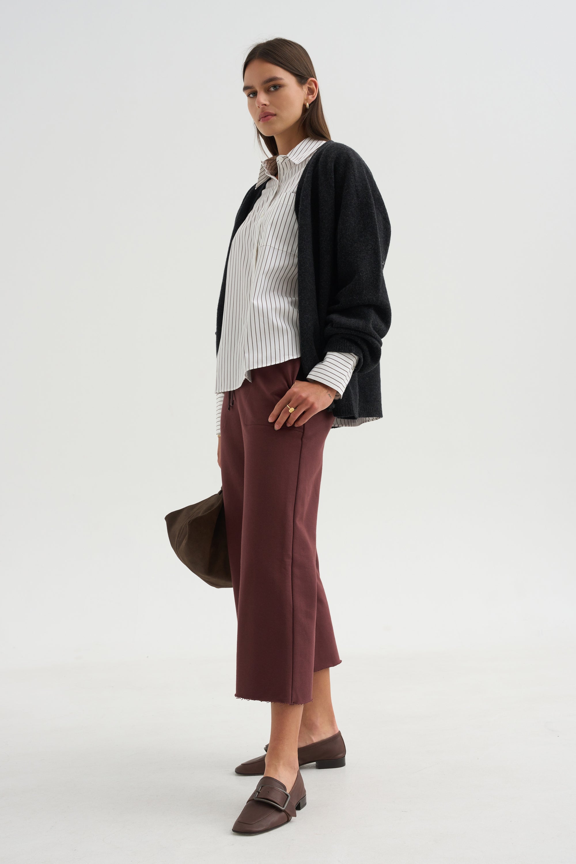 Watts - Striped Side Button Shirt, Chocolate Stripe