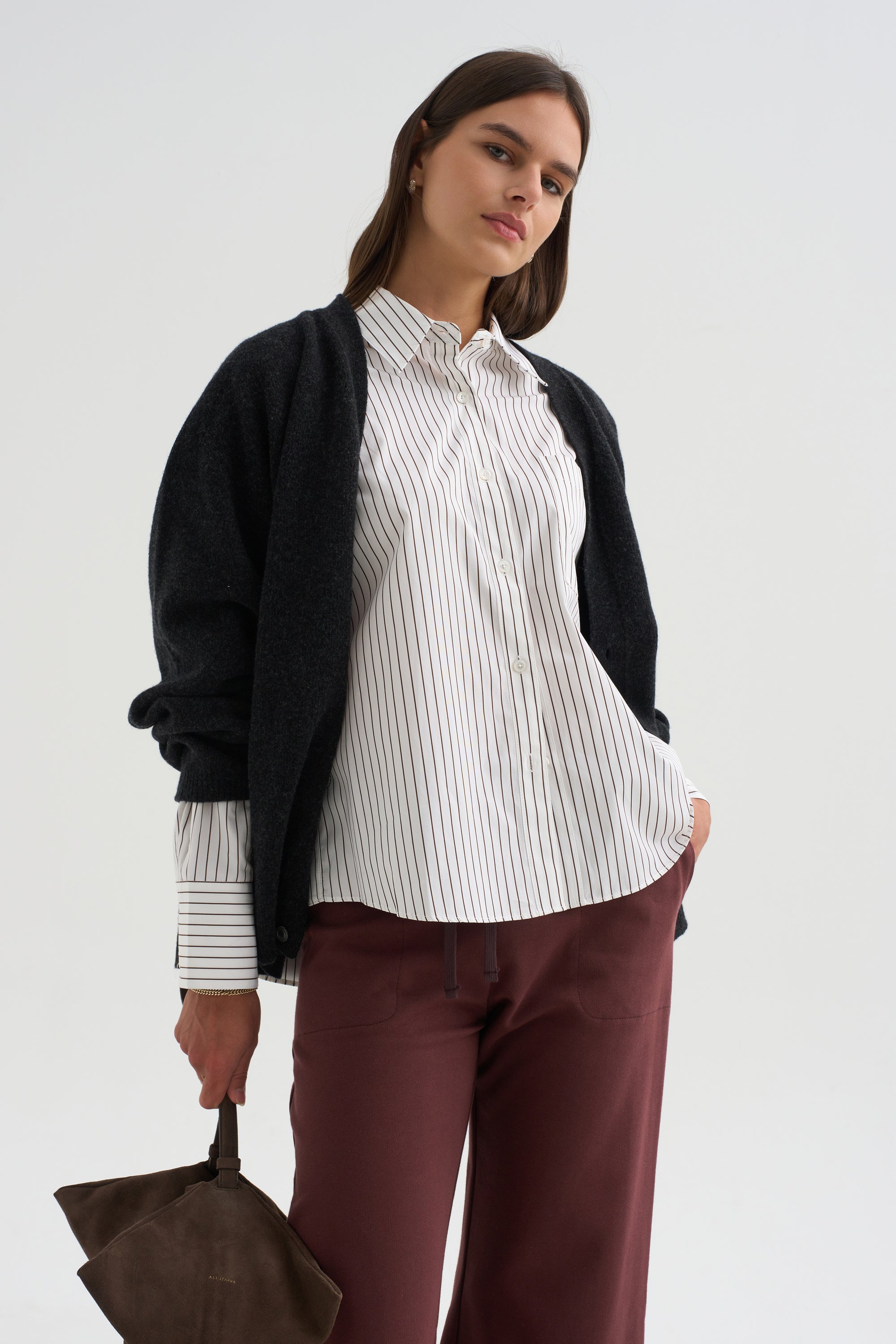 Watts - Striped Side Button Shirt, Chocolate Stripe