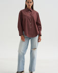 Webster Striped Boyfriend Shirt, Oxblood