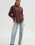 Webster Striped Boyfriend Shirt, Oxblood