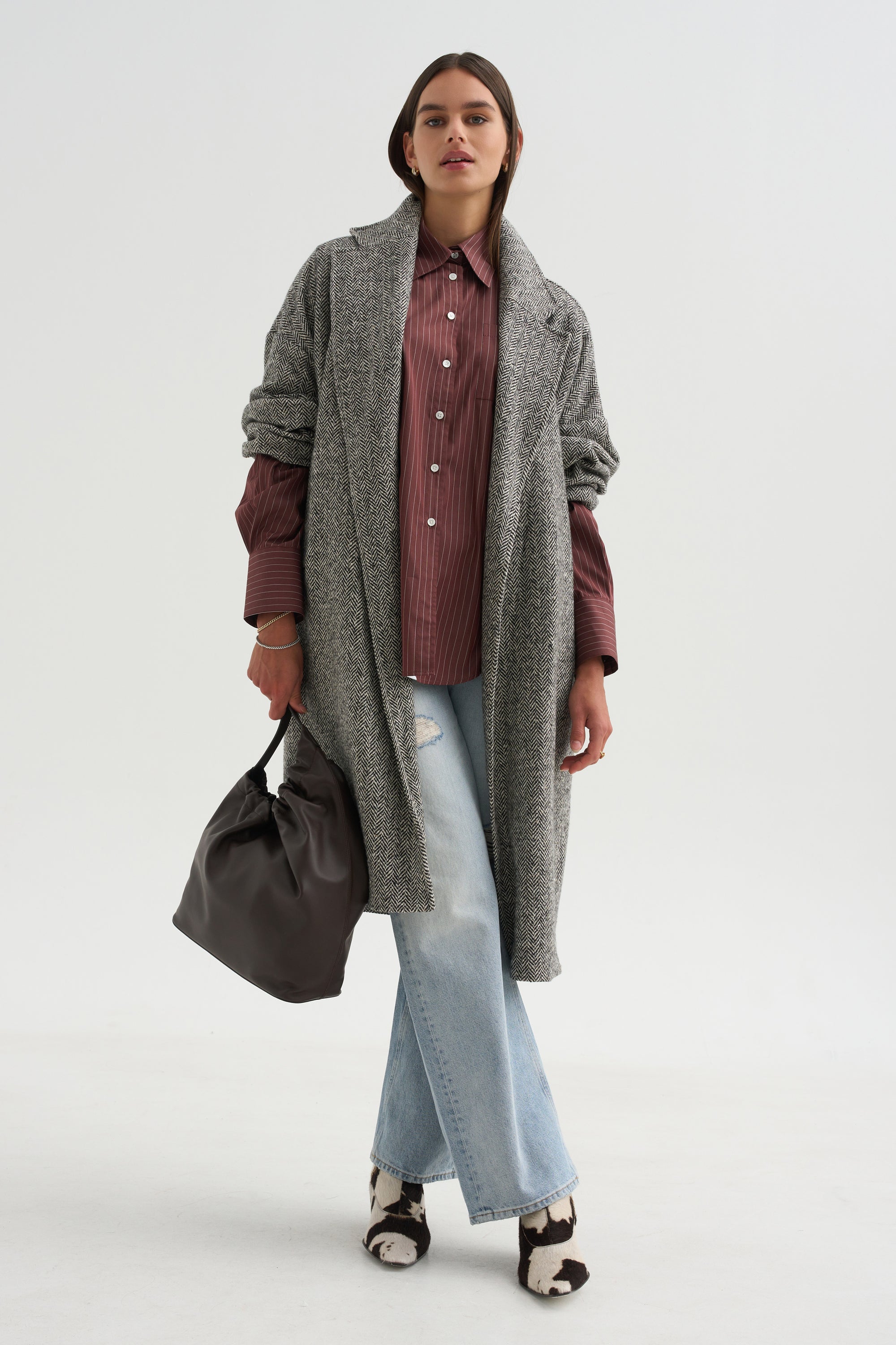 Webster Striped Boyfriend Shirt, Oxblood