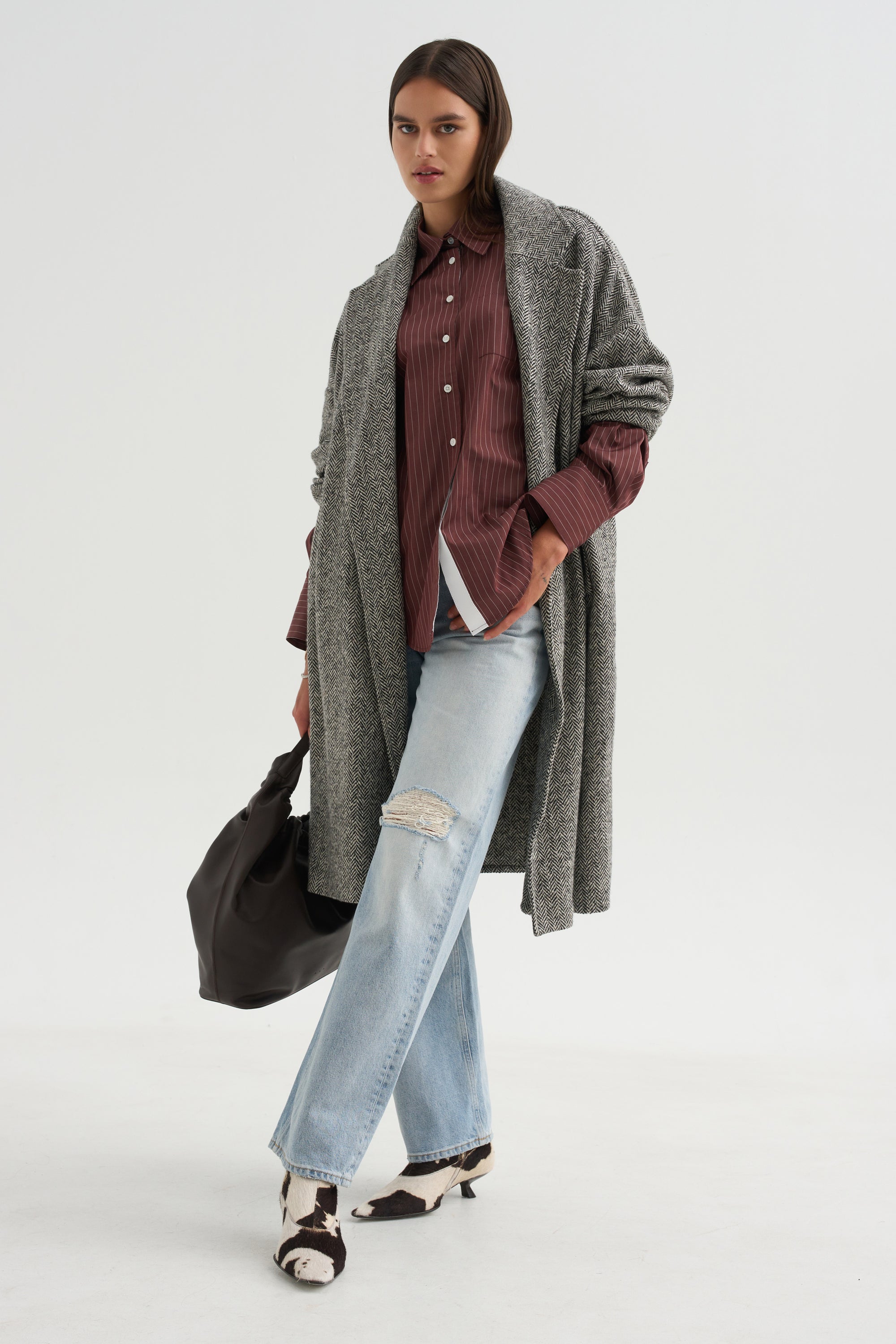 Webster Striped Boyfriend Shirt, Oxblood