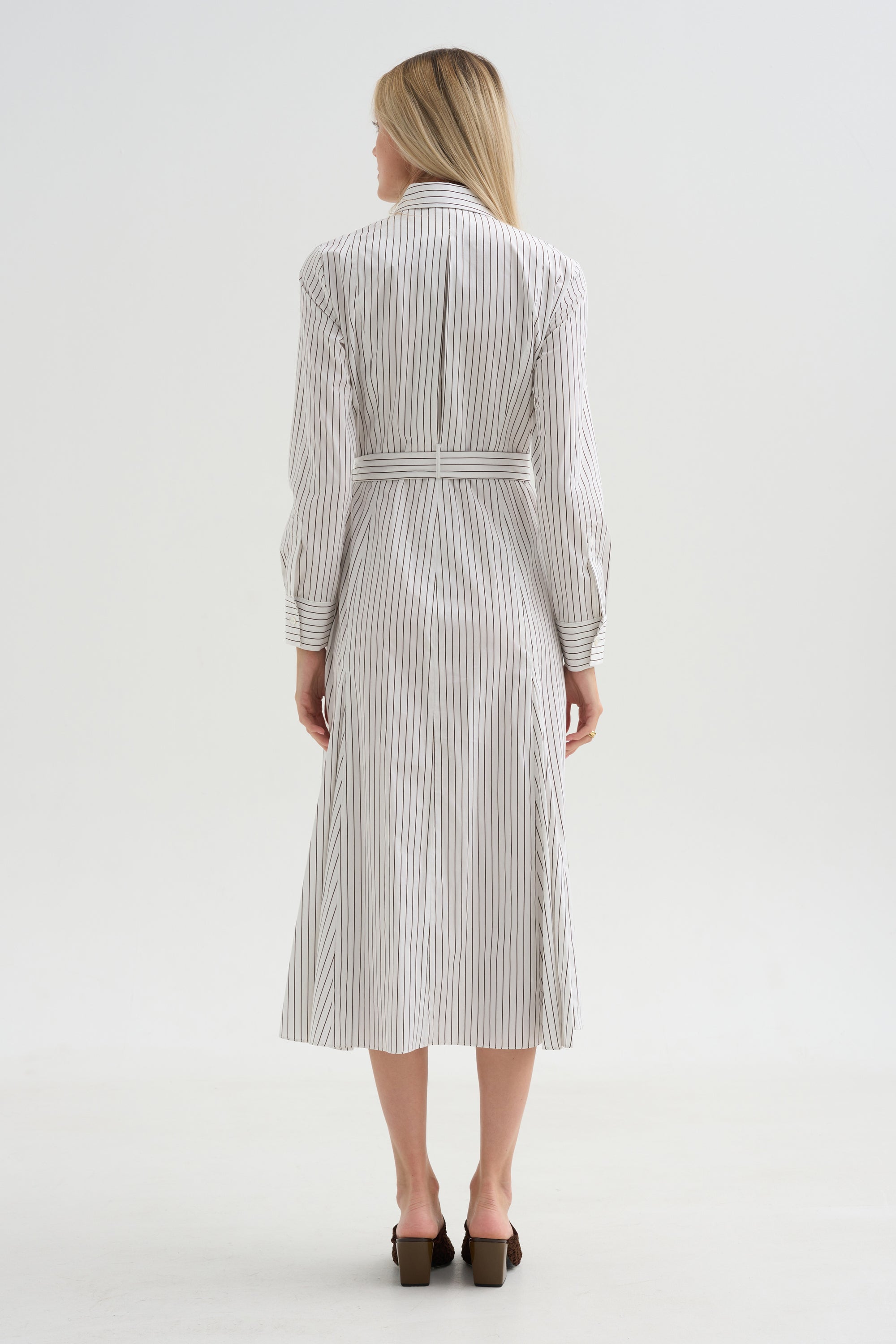 Bennet -Striped Midi Dress With Belt, Chocolate Stripe
