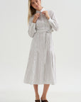 Bennet -Striped Midi Dress With Belt, Chocolate Stripe