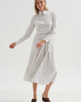 Bennet -Striped Midi Dress With Belt, Chocolate Stripe