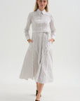 Bennet -Striped Midi Dress With Belt, Chocolate Stripe