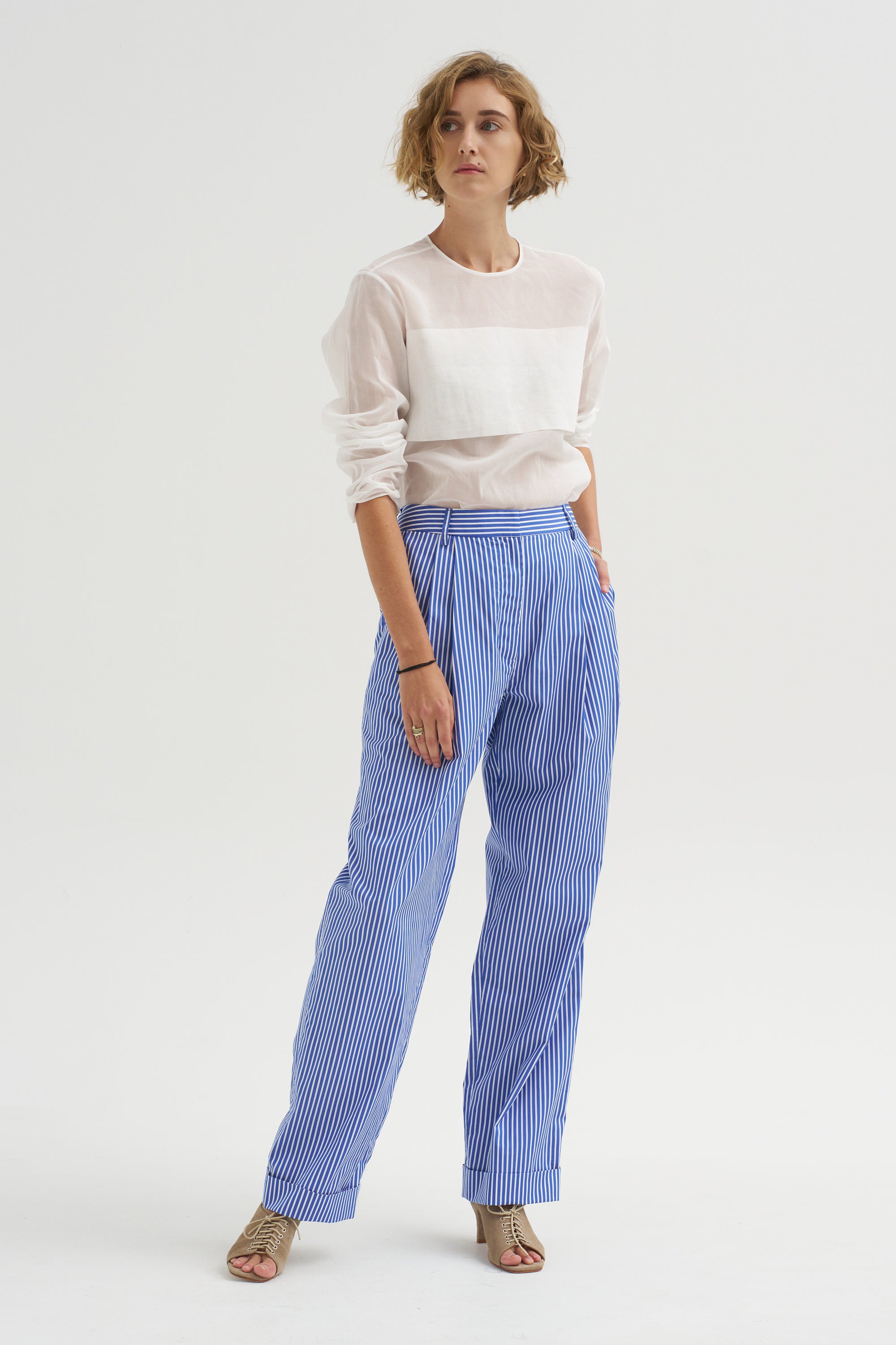 Spencer - Pleated Pants, Blue Stripe