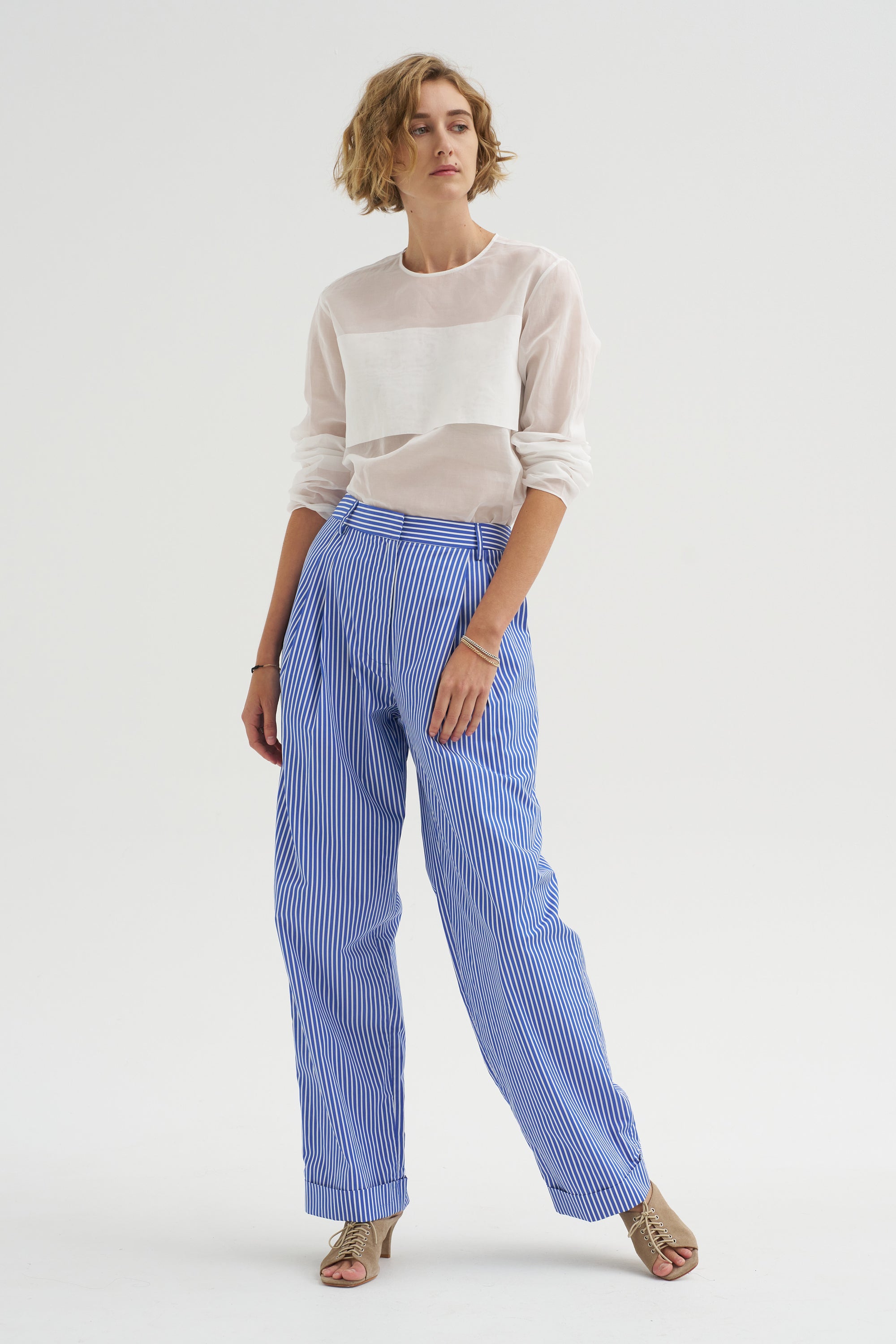 Spencer - Pleated Pants, Blue Stripe