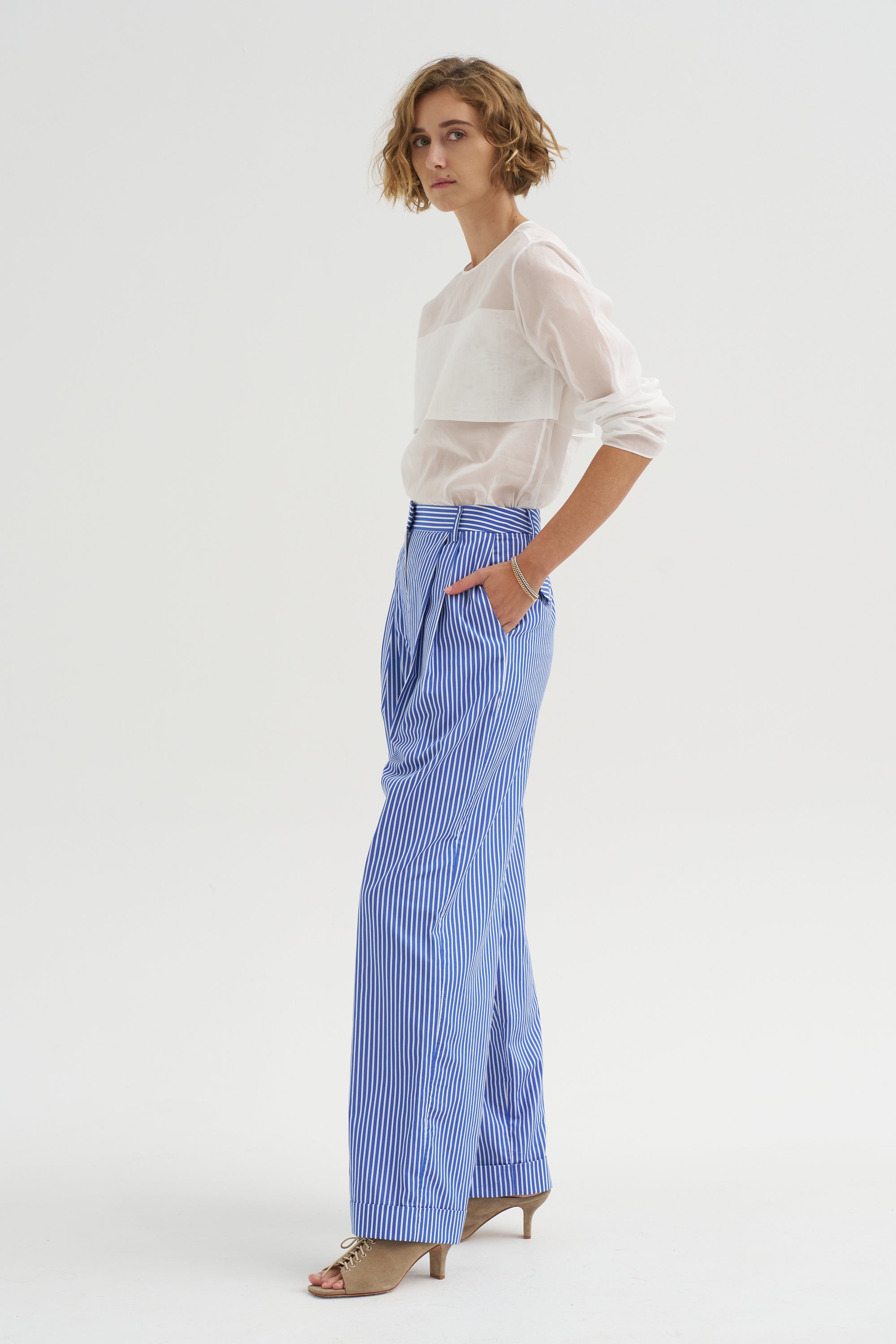 Spencer - Pleated Pants, Blue Stripe