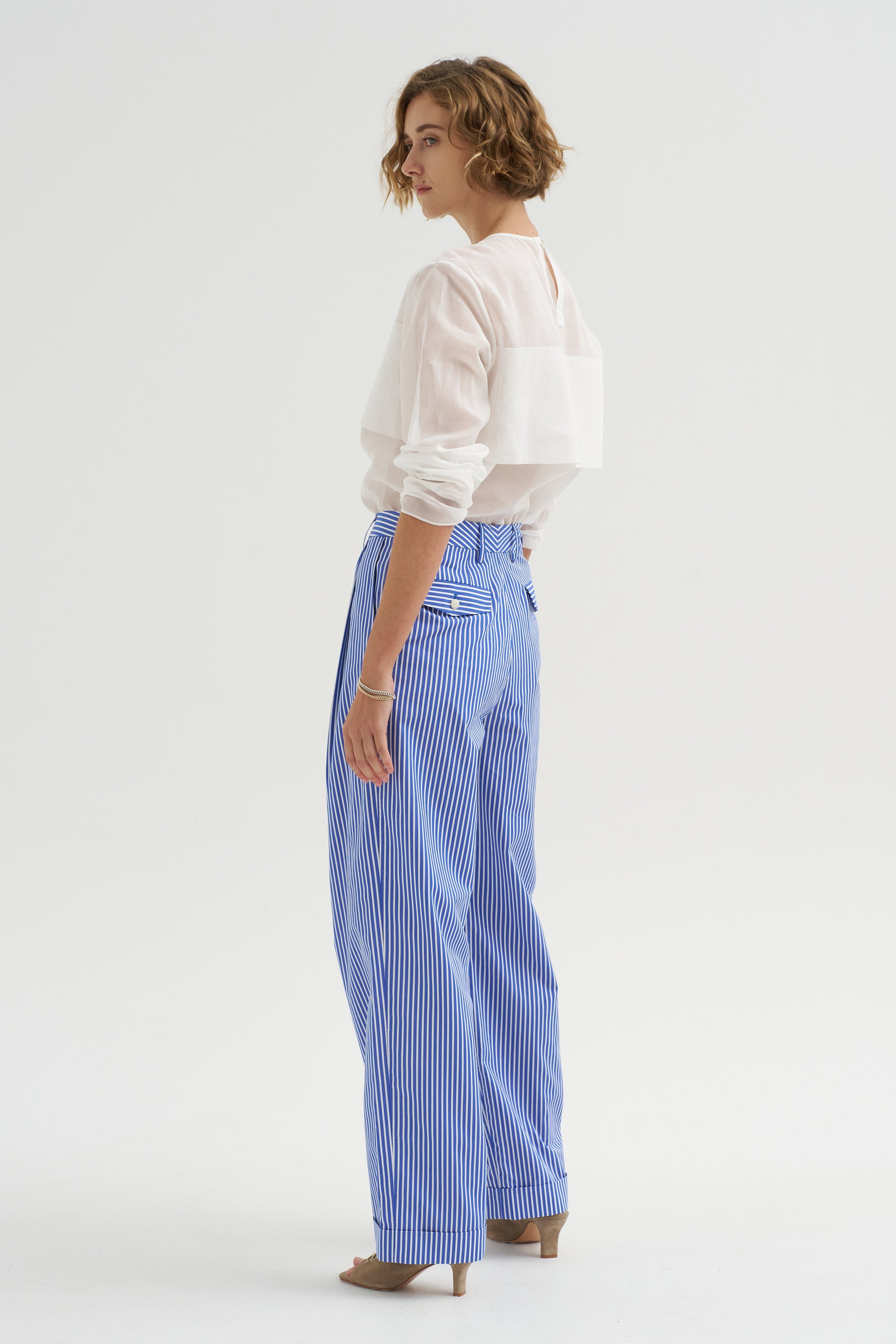 Spencer - Pleated Pants, Blue Stripe