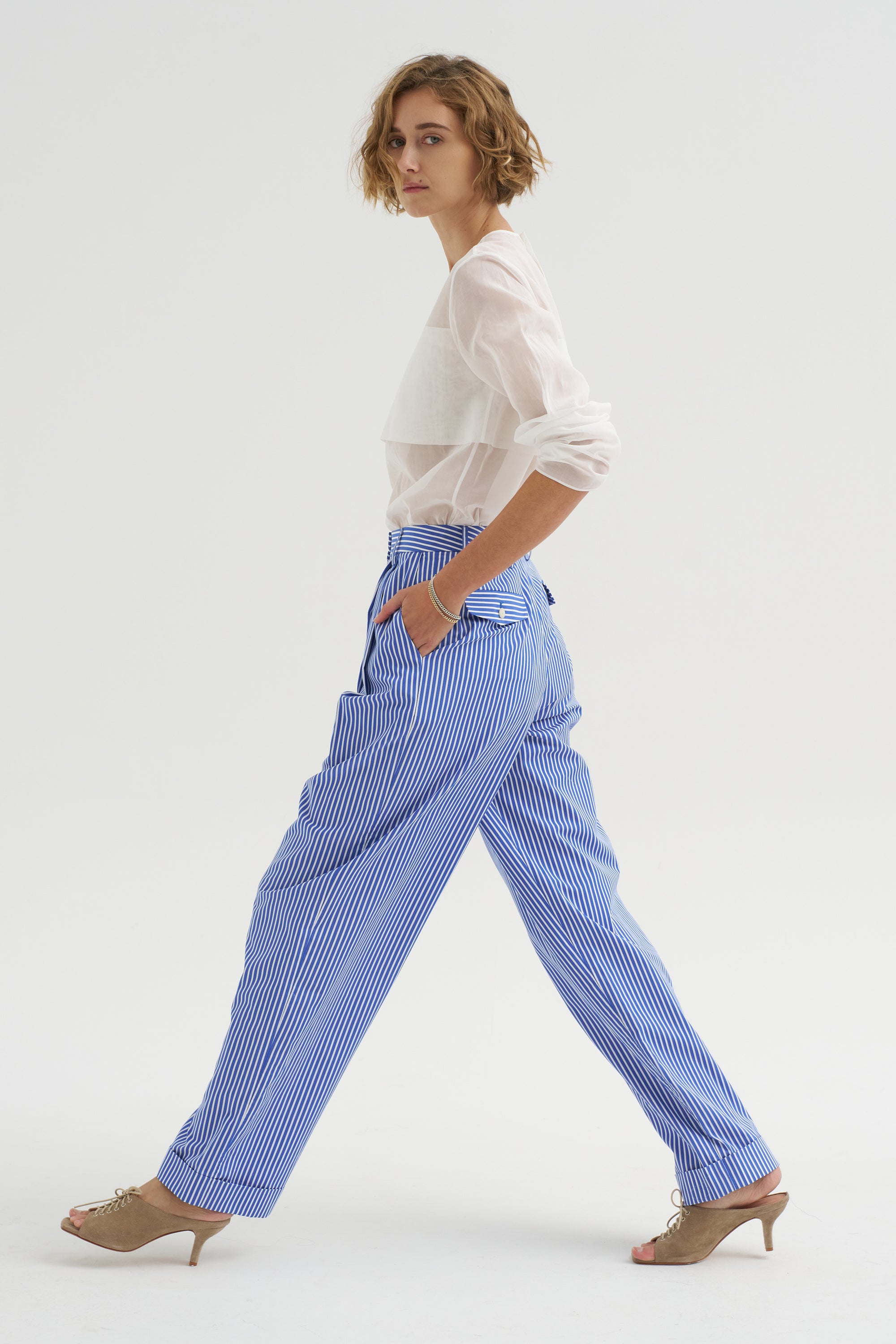 Spencer - Pleated Pants, Blue Stripe