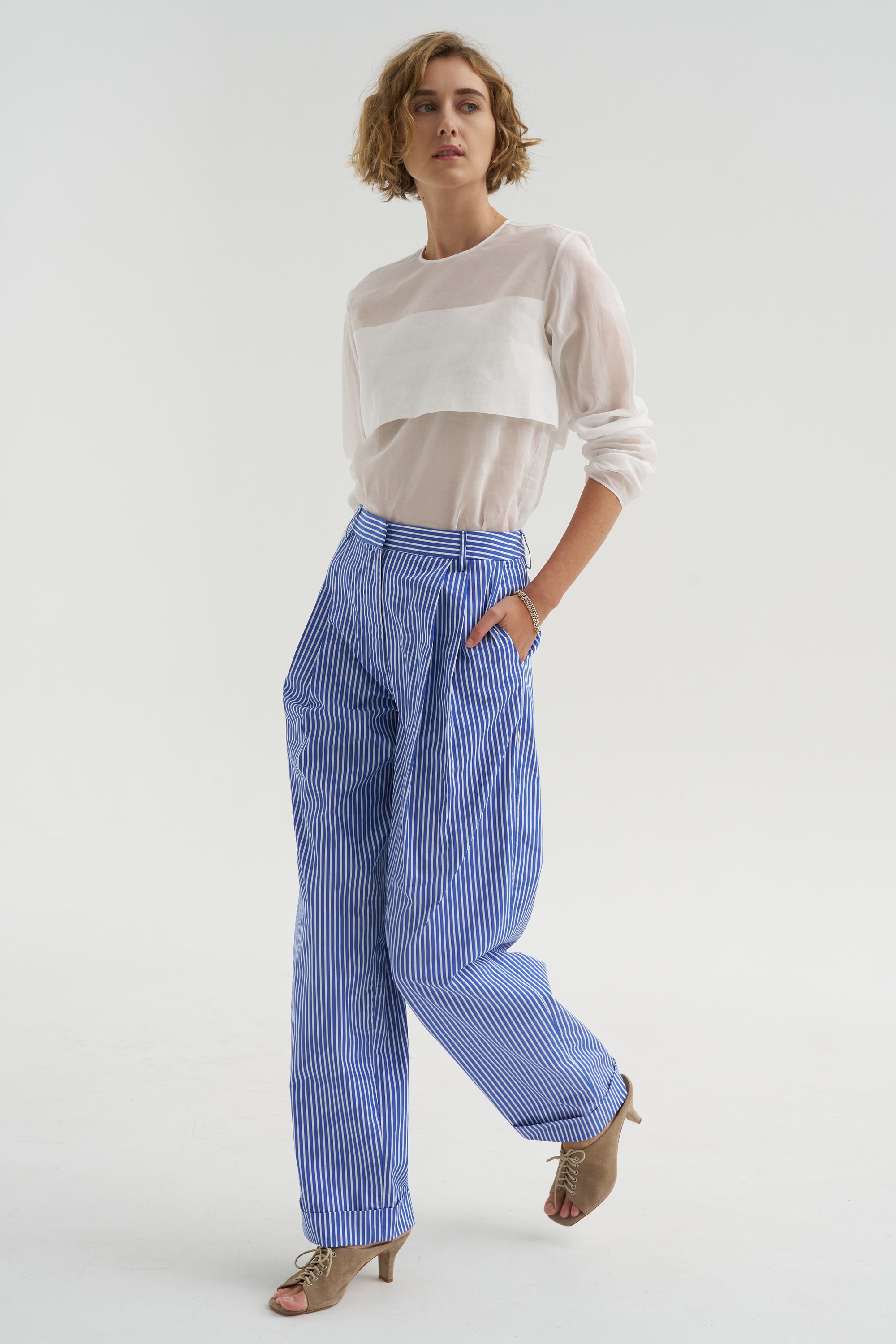 Spencer - Pleated Pants, Blue Stripe