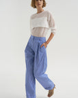 Spencer - Pleated Pants, Blue Stripe