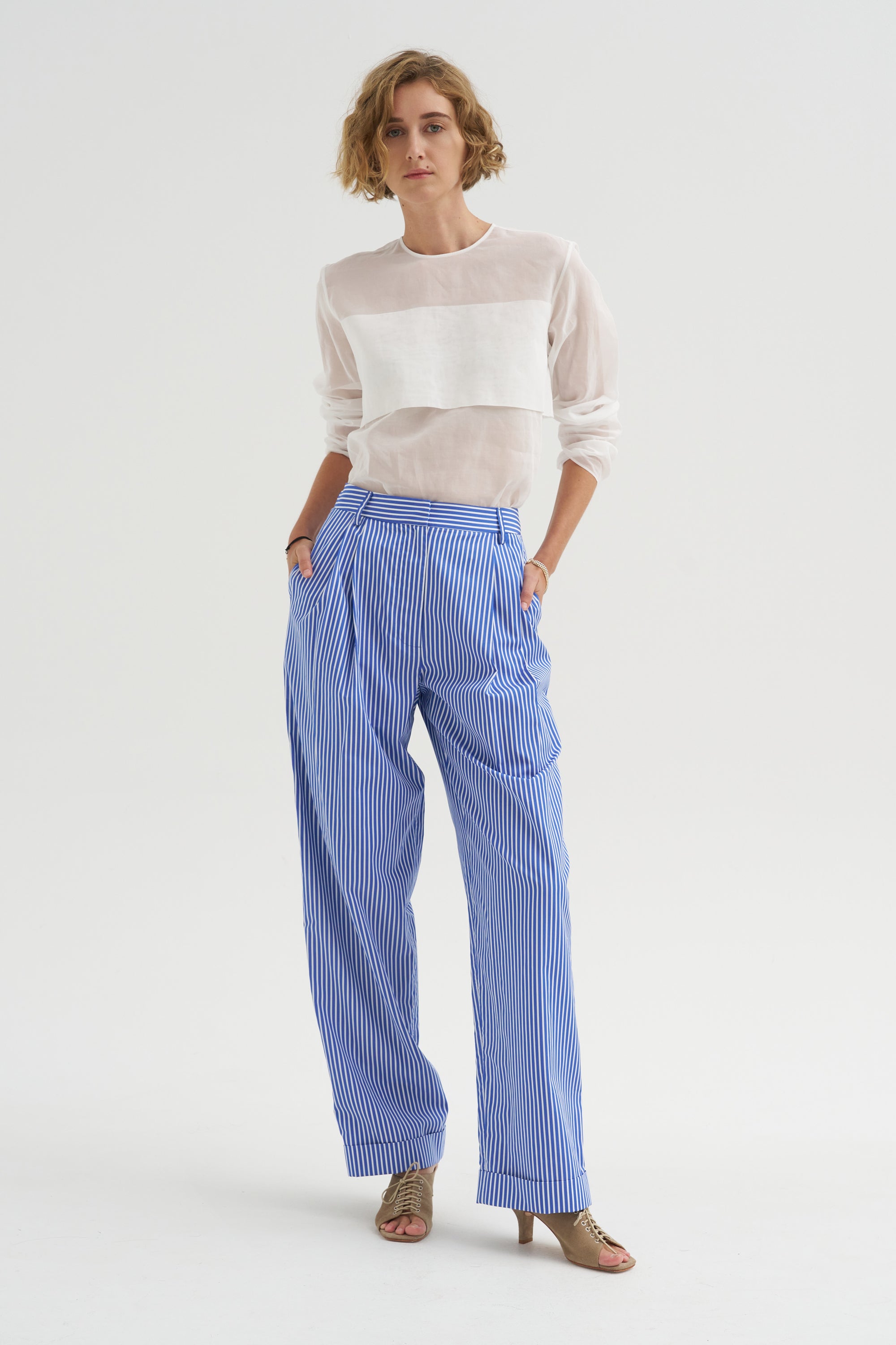 Spencer - Pleated Pants, Blue Stripe