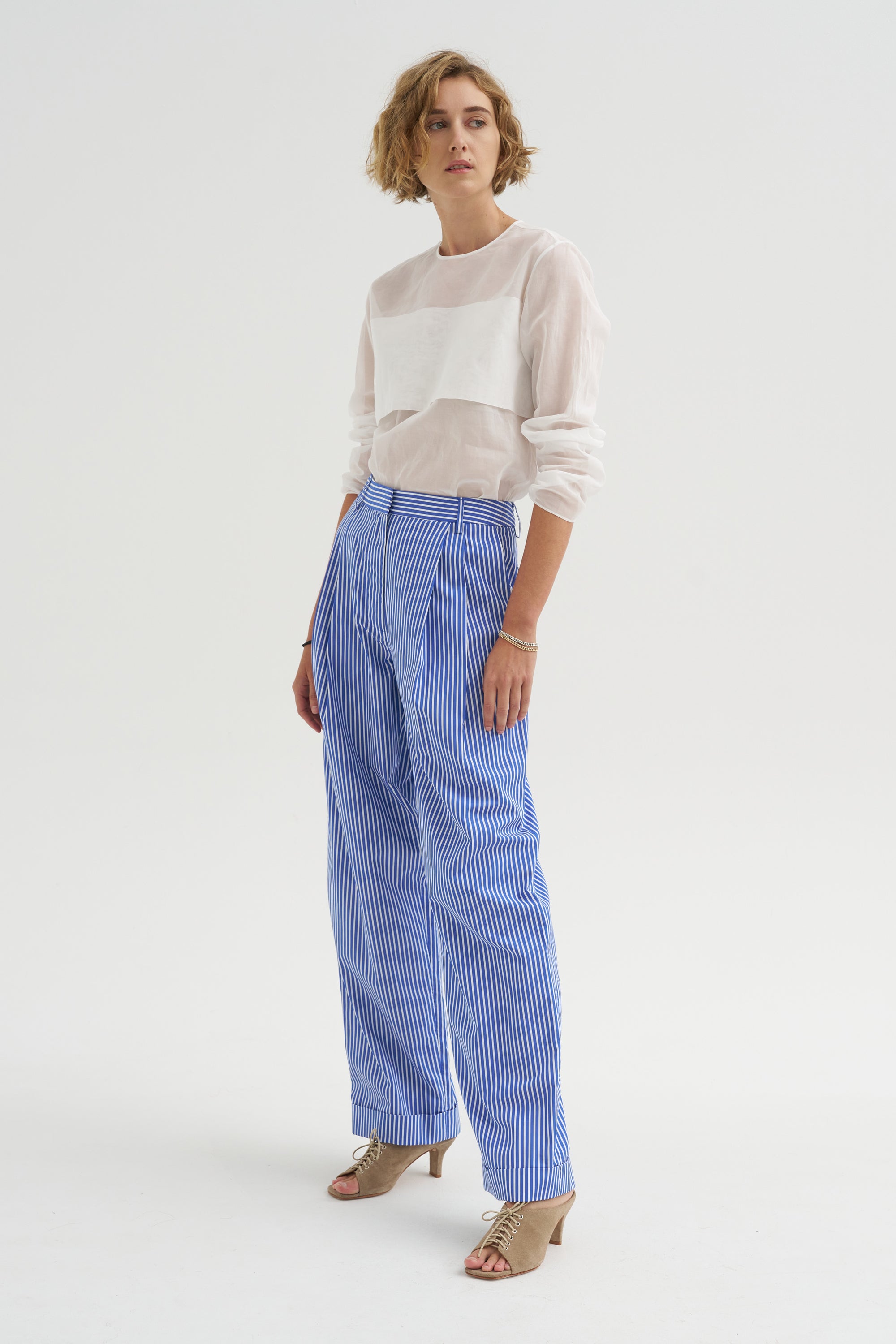 Spencer - Pleated Pants, Blue Stripe