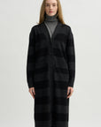 Lorimer Long Cardigan, Charcoal Stripe