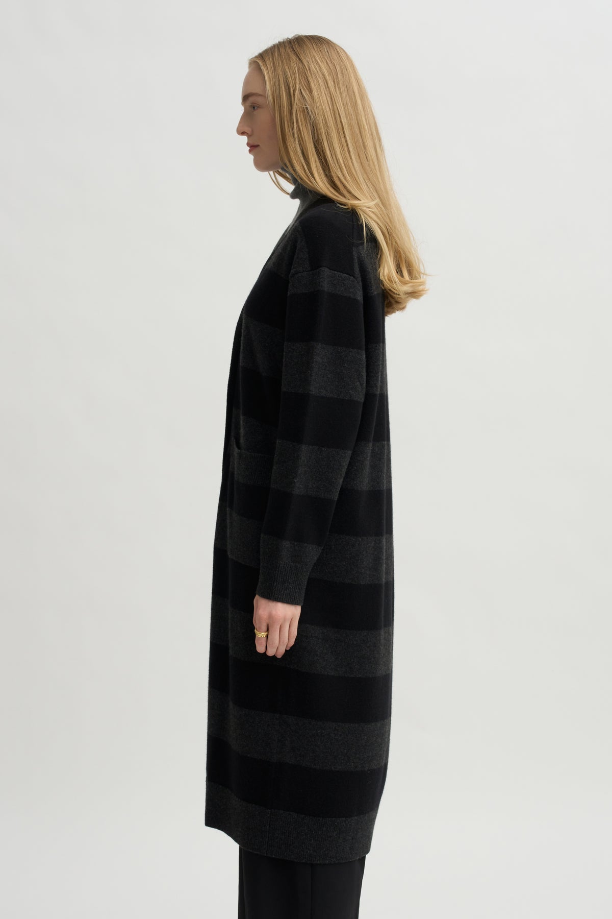Lorimer Long Cardigan, Charcoal Stripe