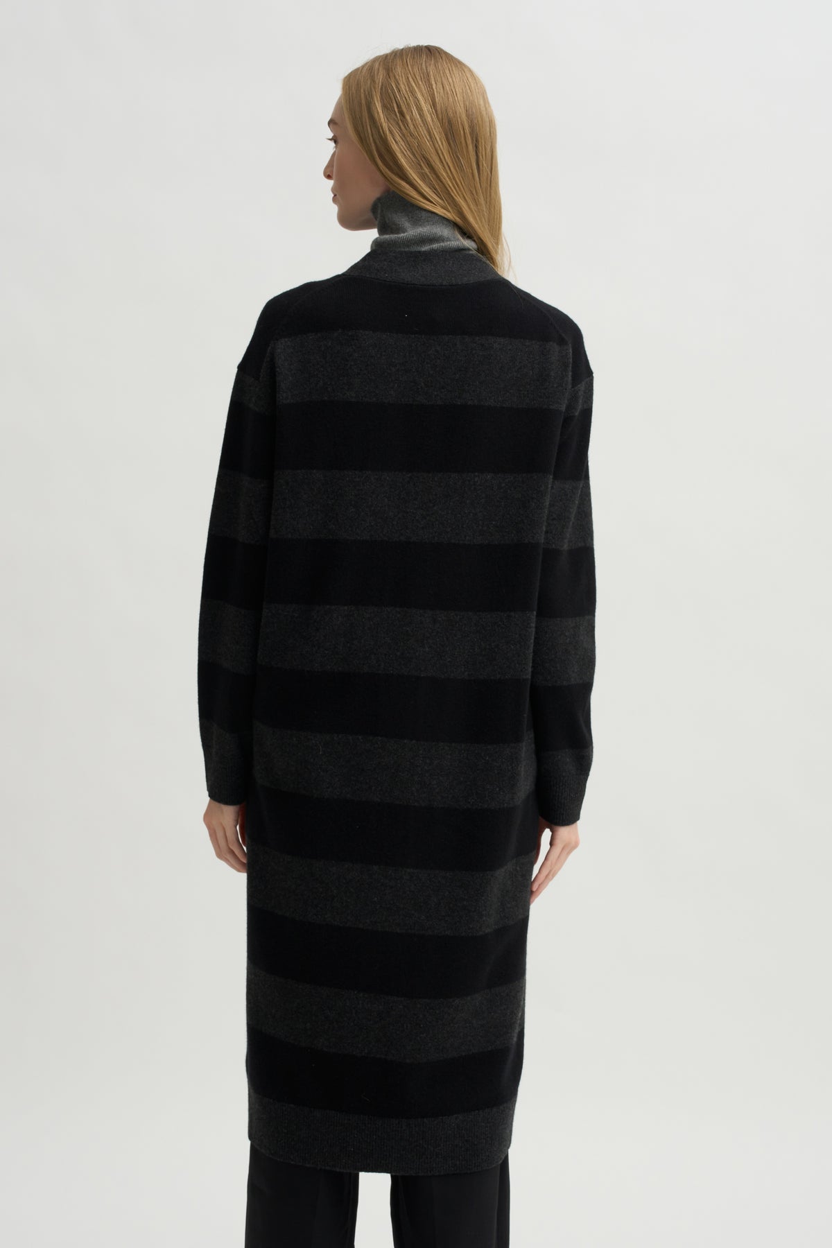 Lorimer Long Cardigan, Charcoal Stripe