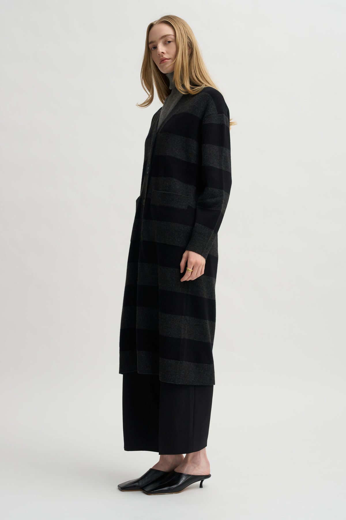 Lorimer Long Cardigan, Charcoal Stripe