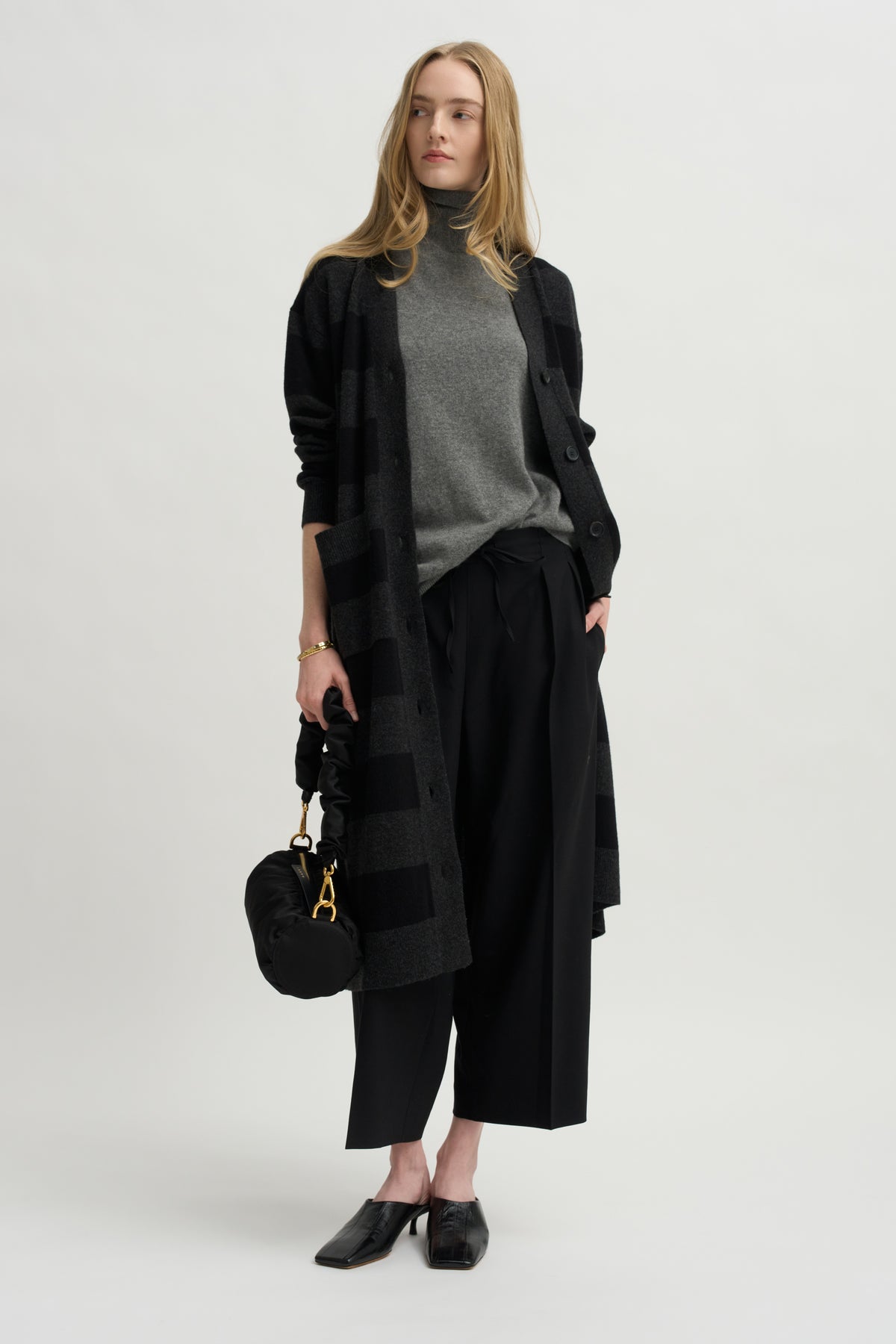 Lorimer Long Cardigan, Charcoal Stripe