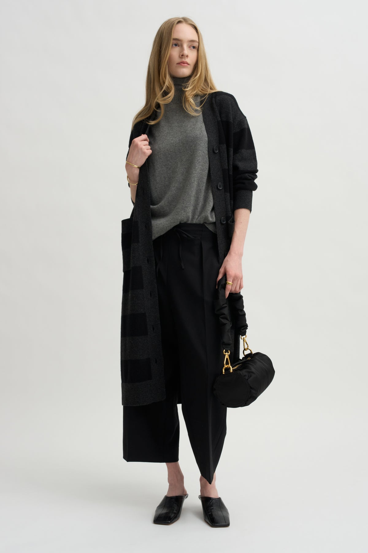 Lorimer Long Cardigan, Charcoal Stripe