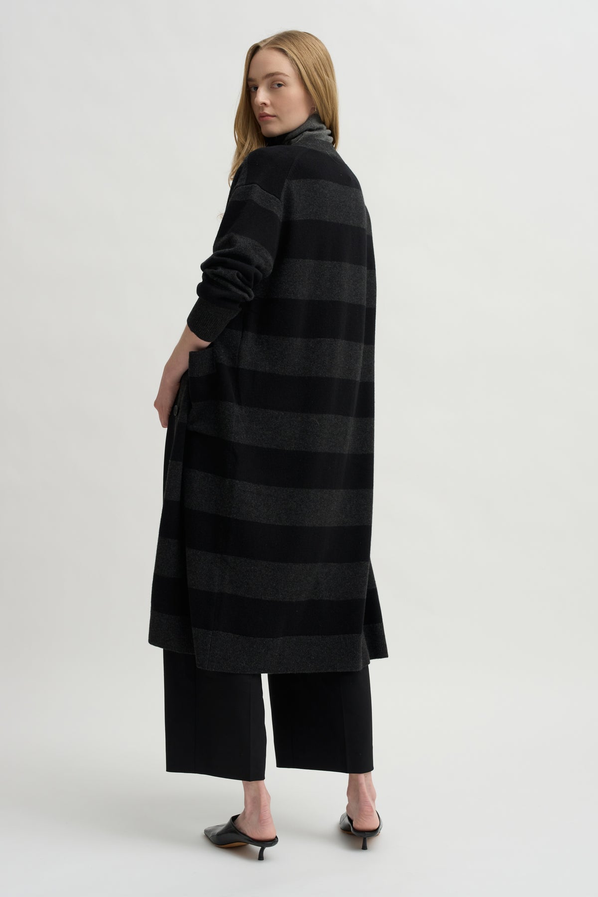 Lorimer Long Cardigan, Charcoal Stripe