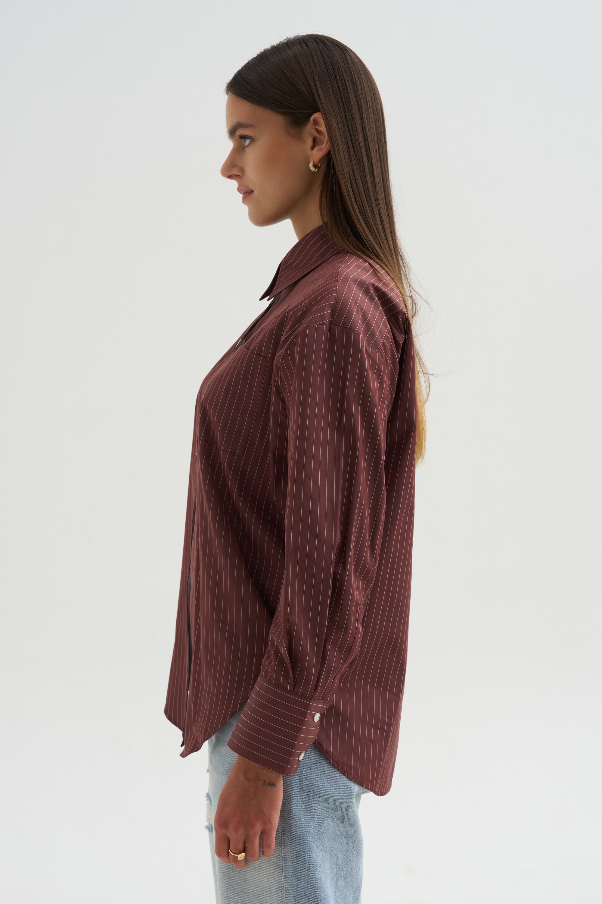 Webster Striped Boyfriend Shirt, Oxblood
