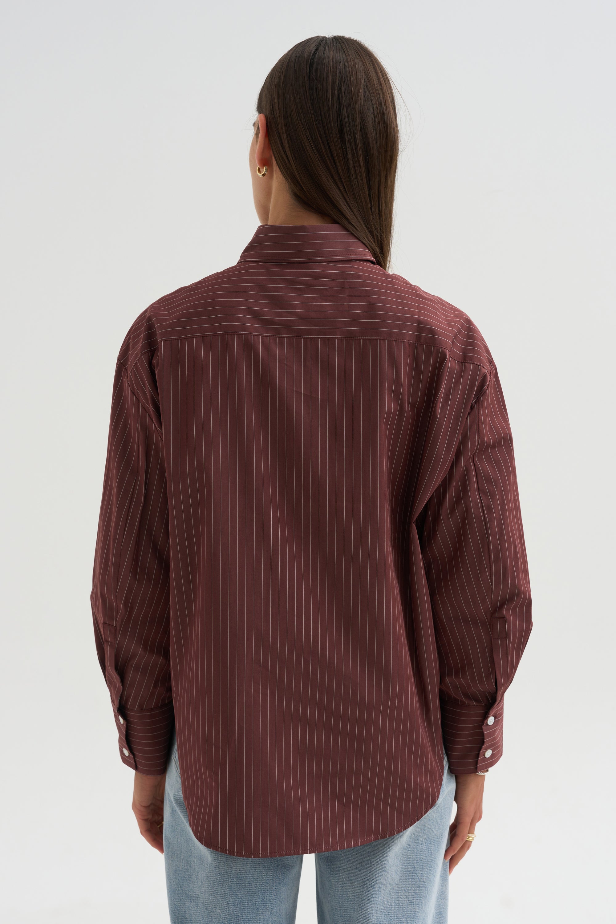 Webster Striped Boyfriend Shirt, Oxblood