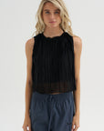 Random Pleats Chiffon Crop Tank, Black