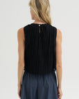 Random Pleats Chiffon Crop Tank, Black
