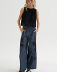 Random Pleats Chiffon Crop Tank, Black