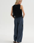 Random Pleats Chiffon Crop Tank, Black