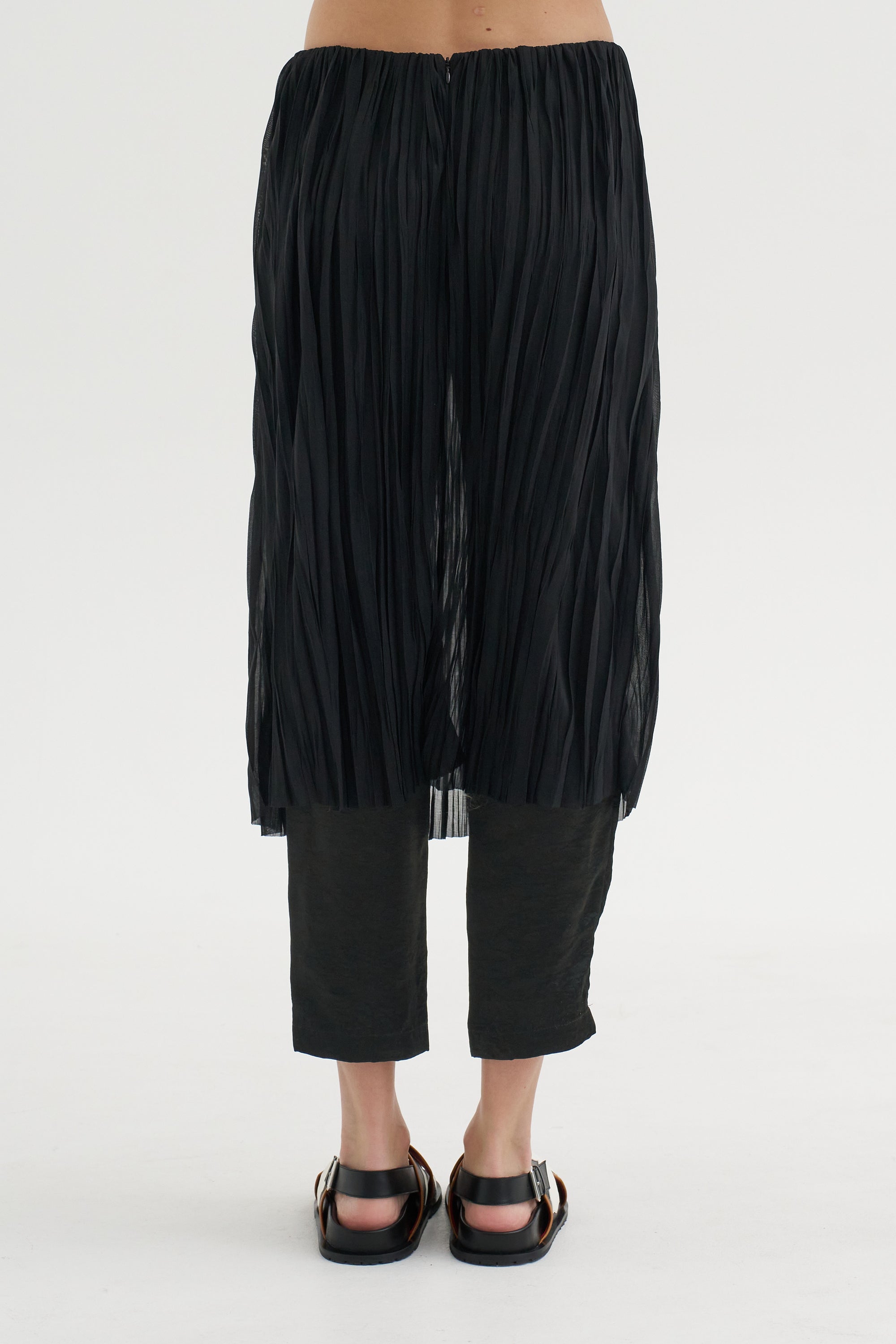 Random Pleats Chiffon Skirt Pant, Black