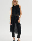 Random Pleats Chiffon Skirt Pant, Black