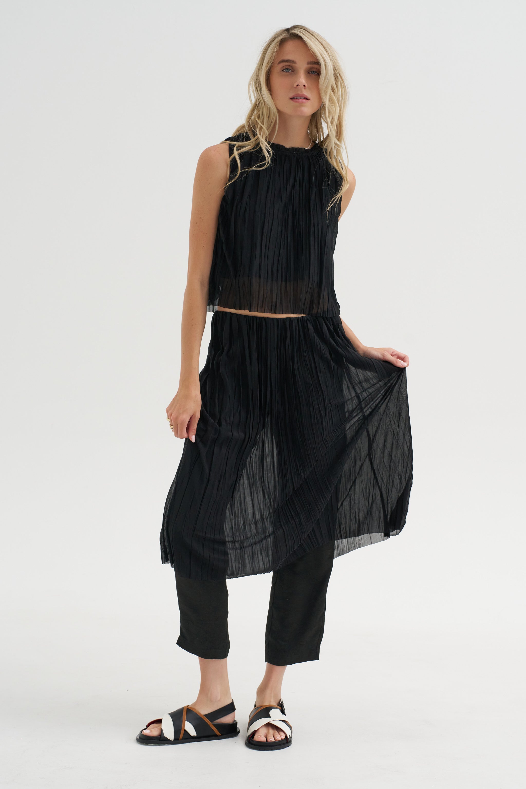 Random Pleats Chiffon Skirt Pant, Black – Kick Pleat