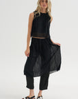Random Pleats Chiffon Skirt Pant, Black