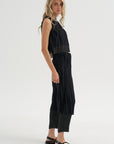 Random Pleats Chiffon Skirt Pant, Black