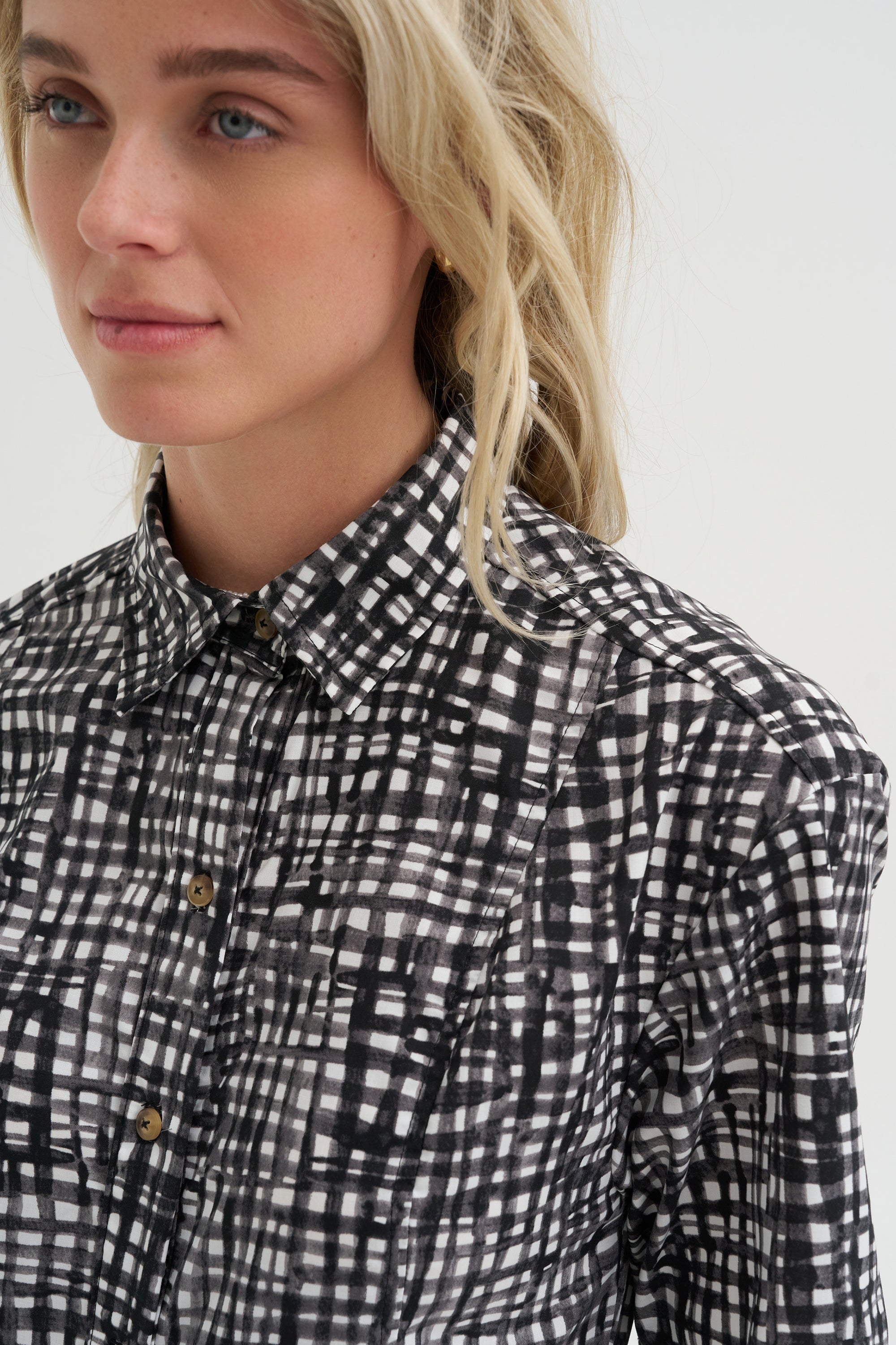 Paneled Shirt Dress, White &amp; Black